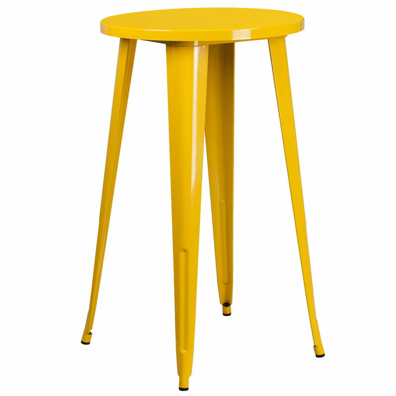 24" Round Yellow Metal Indoor-Outdoor Bar Height Table or Bistro Pub Kitchen Tall Dining Cocktail Table