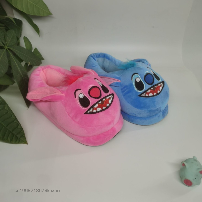 Disney Cartoon Stitch Cotton Home Shoes Women Flat Heel Soft Shoes Fashion Warm Non Slip Slippers Couples Cute Fuzzy Slippers