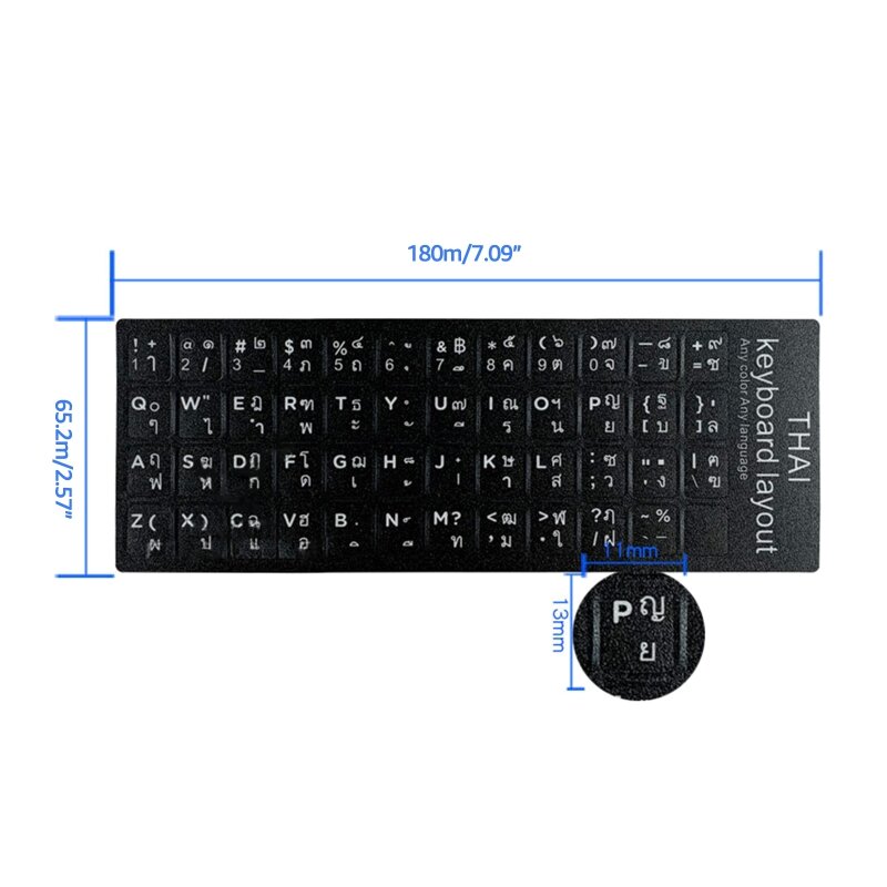 18x6.5cm Thai White Black Button Letters Keyboard Layout Stickers