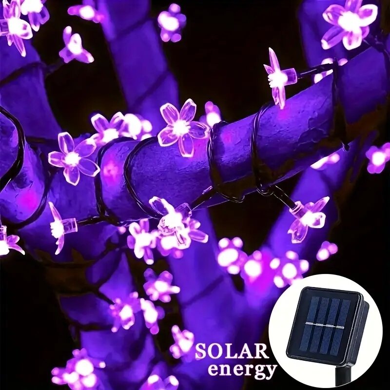 Guirnalda de luces alimentada por energía Solar para decoración del hogar, guirnalda de flores, flores de cerezo, impermeable, Navidad, jardín al aire libre, 7m, 50led