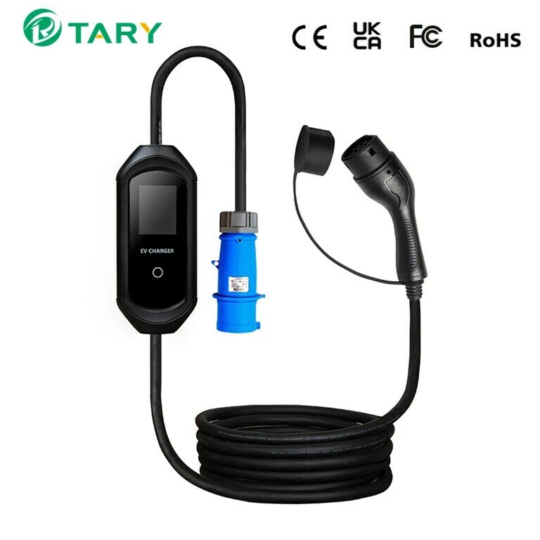 Screen Display 16a 3.5kw Evse Adjustable Current Portable Charger Electric Vehicle Car Type 2 IEC62196 Type1 J1772