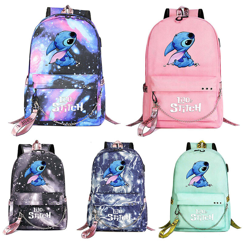 Disney Lilo Stitch School Bag Laptop Rucksack Women Men Backbag USB Backpack Travel Daypacks Chain Backpack Mochilas