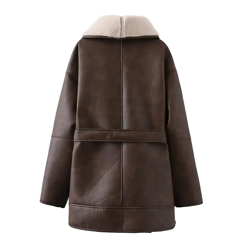 Женское длинное пальто, зимняя винтажная куртка из искусственного меха, модные парки с поясом, женская верхняя одежда, верхняя одежда, женское меховое пальто