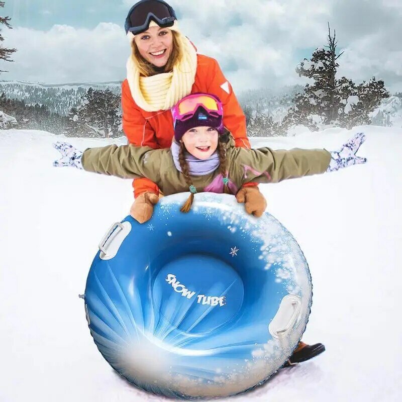 子供と大人のための2つのハンドル付きのインフレータブルスノーチューブ,屋外の冬のおもちゃ