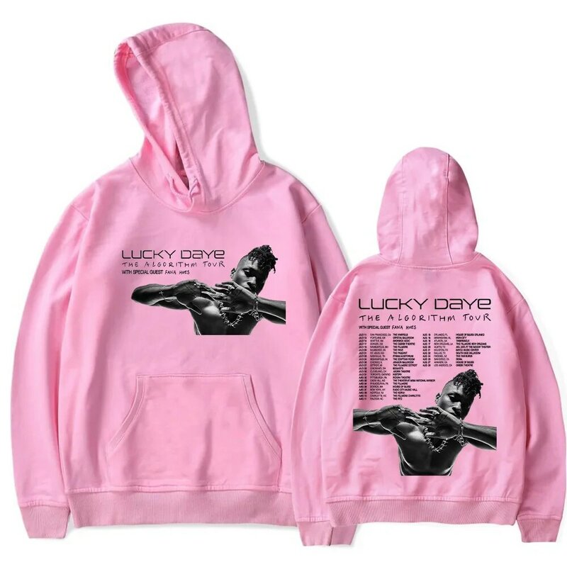 Lucky Daye The algoritma Tour 2024 sweter bertudung pria/wanita, ukuran besar, pakaian luar Pullover Hip Hop jalanan