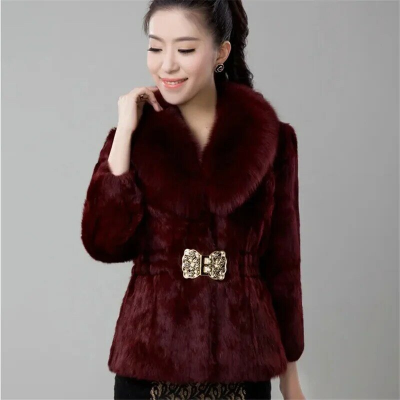 Winter Short Lmitation Fur Coat Women 2023 New Fashion Thicken Fur Collar The Waist Jacket Pure Colour 4XL Outerwear Female