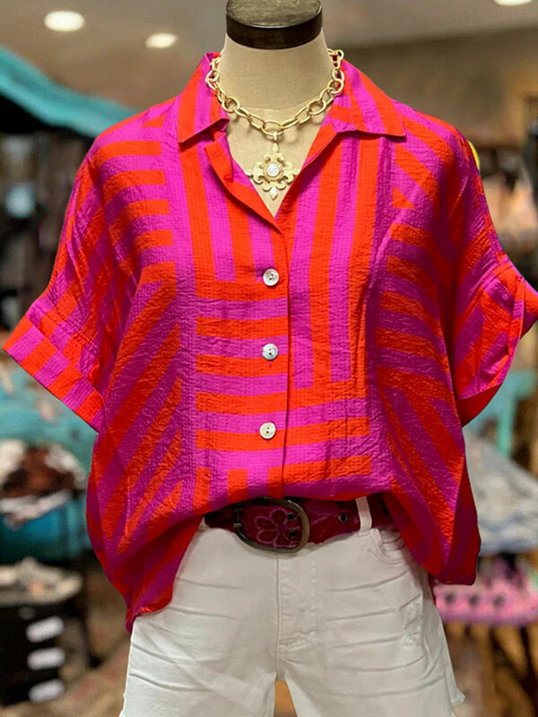 Женская блузка на пуговицах, с геометрическим принтом
