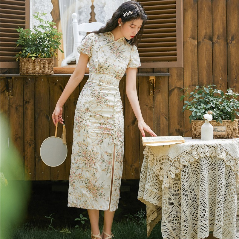 Китайское традиционное платье Ципао, улучшенное китайское ретро-платье с вышивкой, восточные Вечерние Платья с цветочным принтом для женщин на лето