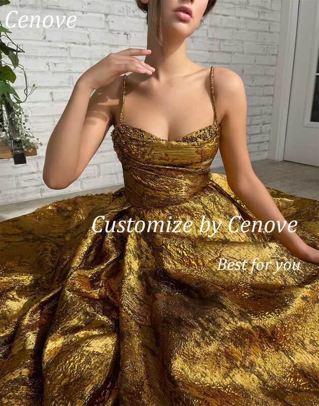 Cenove a-line Sling abito da sera formale in Chiffon con perline giallo New Party abiti eleganti per le donne 2023