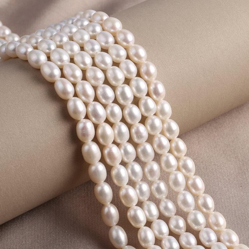 Cuentas espaciadoras de perlas naturales de agua dulce para la fabricación de joyas, accesorios de collar DIY, perlas en forma de arroz de alta calidad, 5-6mm AAAA