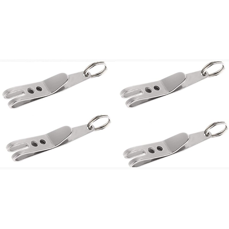 Outdoor Mini Pocket Clip Flashlight Clip Small Mountaineering Hook Stainless Steel Pocket Clip (4 Pack)