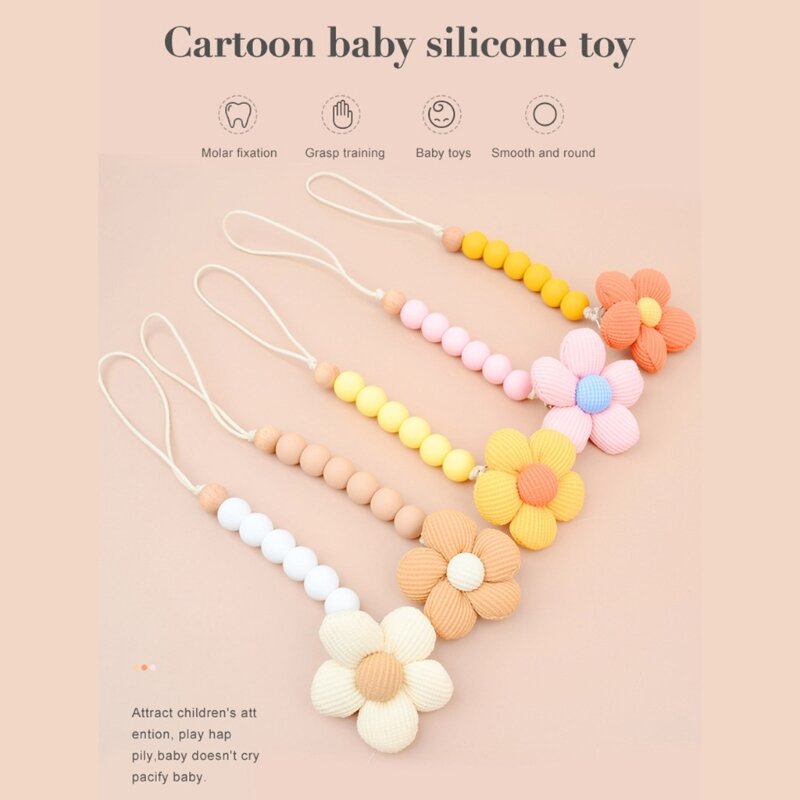 Sichere und stilvolle Baby-Schnuller-Clip-Kette, Säuglings-Blumen-Charm, Beißspielzeug, Lanyard-Gurt, Leine