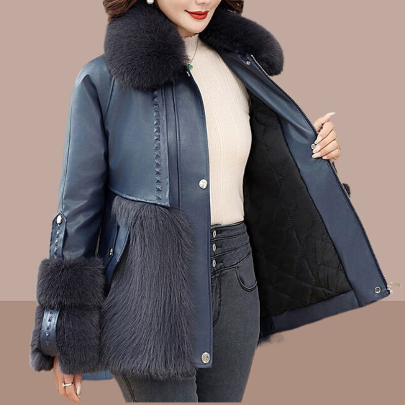 Женская одежда, осенне-зимняя куртка из искусственного лисьего меха с большим меховым воротником, Толстая теплая женская кожаная куртка, облегающее меховое пальто, женская парка