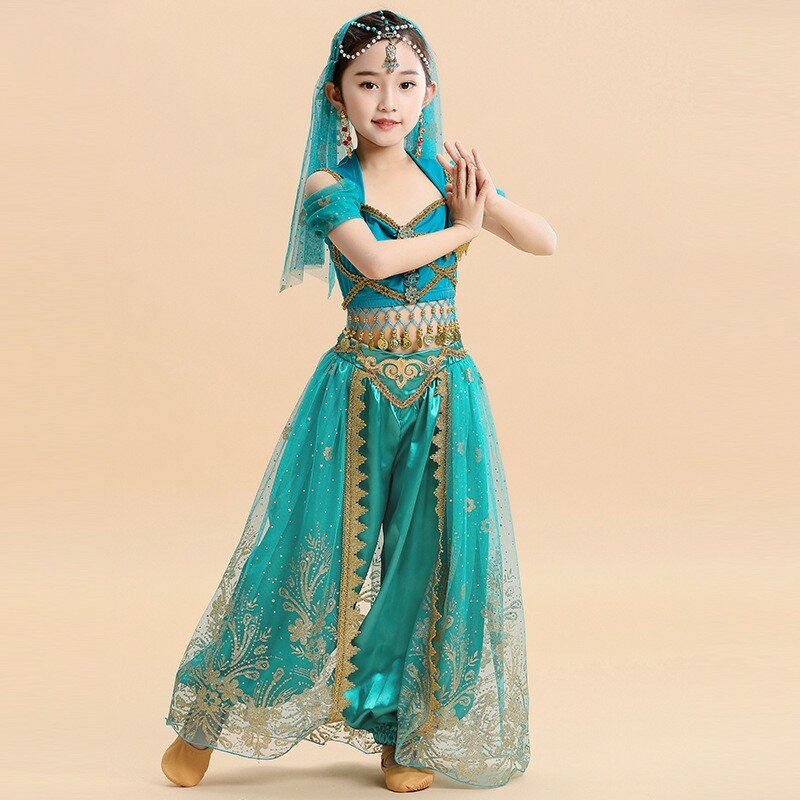 Dzieci indyjska księżniczka zestaw do tańca brzucha taniec indyjski Surrey dziewczyny odzież sportowa Bollywood odzież do tańca brzucha dla dzieci