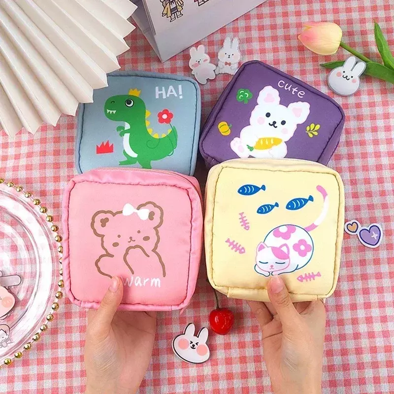 Bolsa de almacenamiento pequeña de dibujos animados para mujer, organizador de servilletas sanitarias, bolsas de cosméticos, bolsas de almohadilla de higiene para niñas