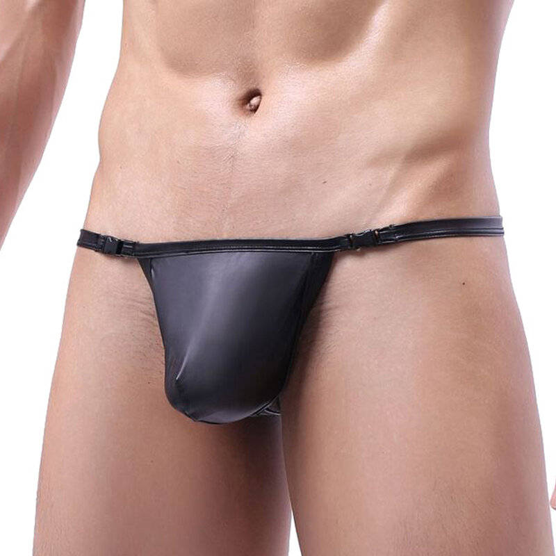 CLEVER-MENMODE masculino sexy pênis bolsa tanga fivela calcinha de couro falso roupa interior biquíni g string mini t-back erótico
