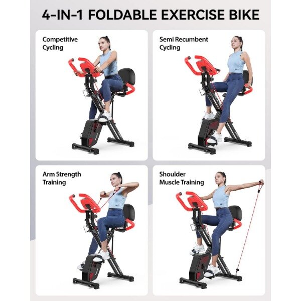 Pooboo-Bicicleta Dobrável Exercício, X-Bike Magnética, Bicicleta Exercício, Fitness, Bicicleta Estacionária, Indoor Cycling, Vertical
