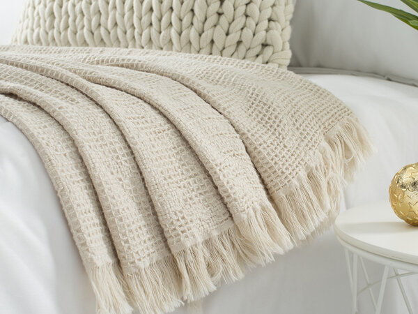 Veramuse-タッセル付きの軽量サマーブランケット、ソファとベッド用の装飾的な農家カバー、綿100%