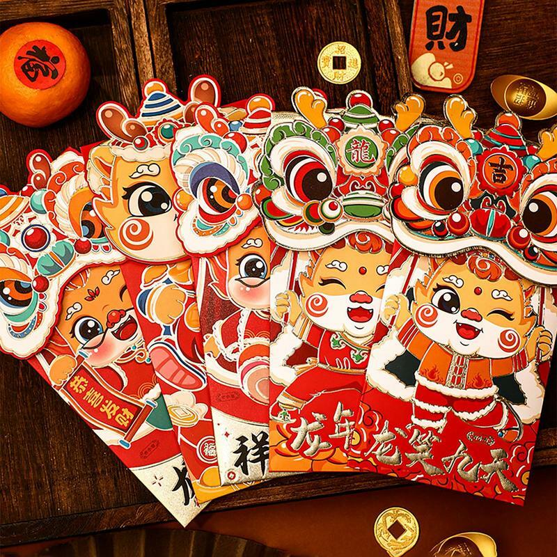 Chinese Red Envelope Lunar New Year Thick Money Holder 4 PCS Red Envelopes Year of the Dragon Lucky Gold Foil Hong Bao