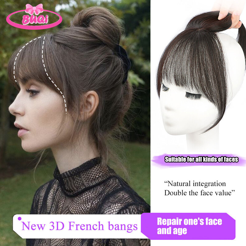 BUQI Synthetic False Bangs Clip-In Bangs Extension Natural Neat Fake Fringe Topper Hairpiece Invisible Clourse Hairpieces