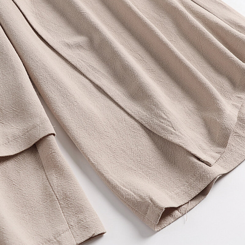 กางเกงผ้าลินินกางเกงยาวถึงน่องสำหรับฤดูร้อนของผู้ชายกางเกง9XL ปลอมสองชิ้นแฟชั่นลำลองสีพื้นขนาดใหญ่