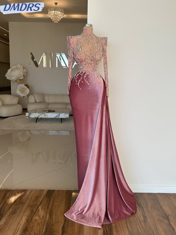 Graceful Straight Long With Side Train Prom Gown Glitter Sequins Pearls Cocktail Dresses Exquisite Evening Dress Robe De Mariée