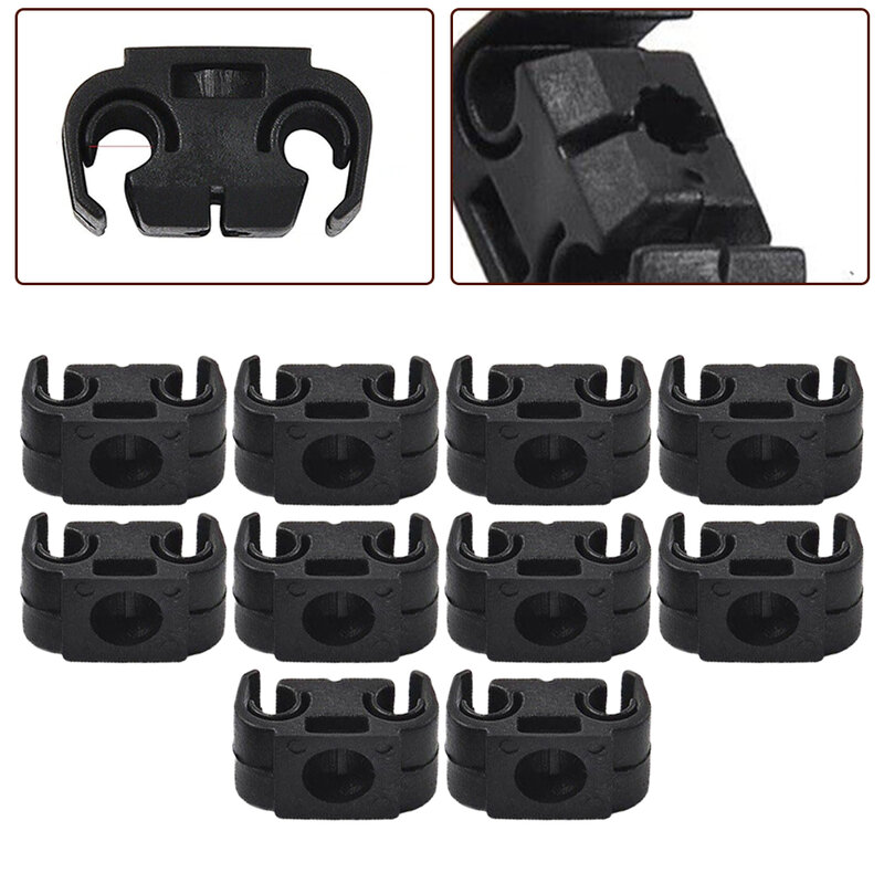 10Pcs Car Double Brake Line Clips Clamps Black For 5mm (3/16") Brake Pipe Engine Compartment Front Lower Rear Parts