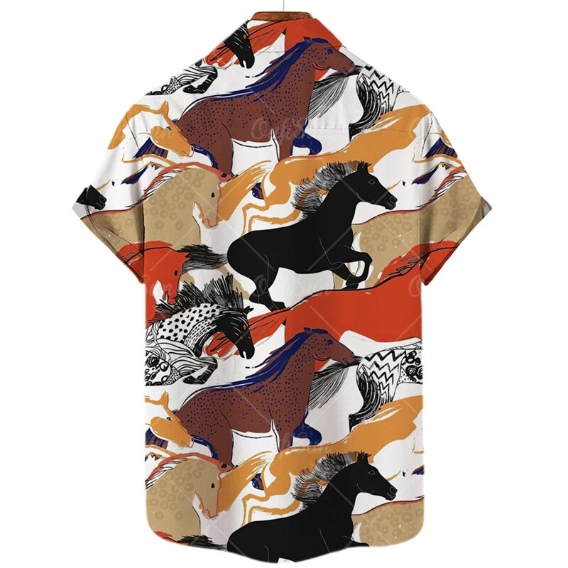 เสื้อลำลองแขนสั้นโอเวอร์ไซส์ลายสัตว์การ์ตูนสำหรับผู้ชาย, เสื้อเบลาส์พิมพ์ลายเสือดาวแฟชั่นฤดูร้อน
