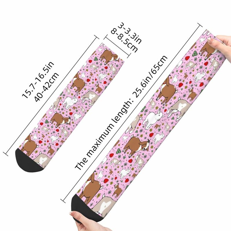 Зимние теплые носки Харадзюку для мужчин и женщин с цветами и козами в розовом цвете Дышащие Короткие носки с животными