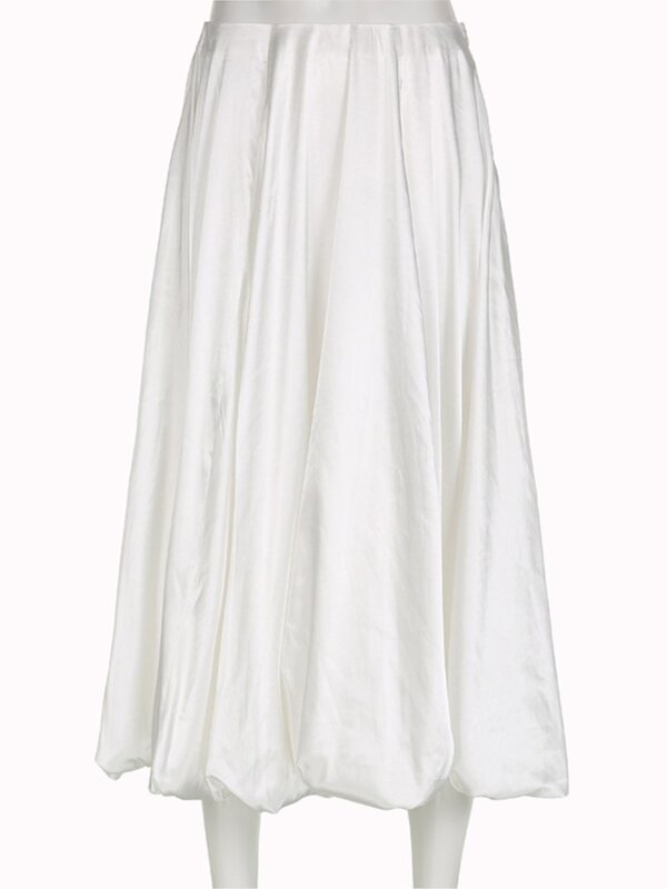 Elegant Solid Satin Long Skirt Simple Chic Mid Waist Loose A-line Draped Maxi Skirts 2024 New Summer Fashion Vintage Faldas Lady
