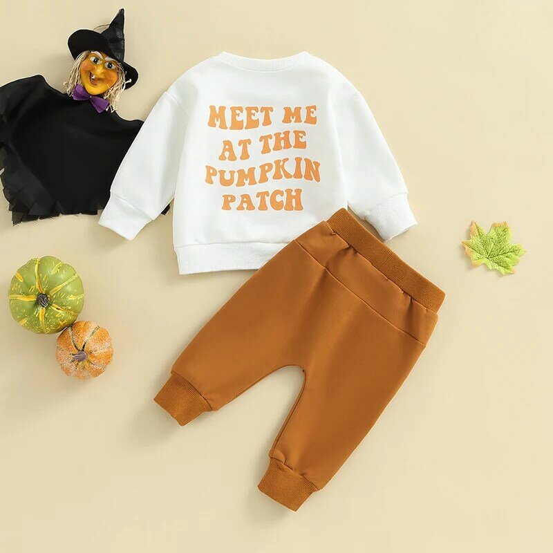VISgogo kostiumy na Halloween jesienno-zimowe ubrania z długim rękawem i bluza z grafiką z dyni + zestaw spodni ubranka dla niemowląt