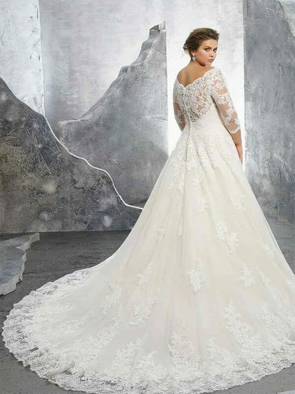 Elegant Lace Applique 2023 Wedding Dress For Women A-line Off Shoulder Half Sleeves ELegant Vestido De Novia Plus Size