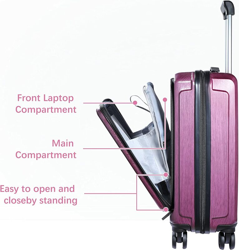 Conjunto de bagagem 3 Peças 20/24/28 Frente Laptop Bolso Expansível ABS + PC Leve Hardshell Spinner Rodas Silenciosas TSA Bloqueio Vermelho