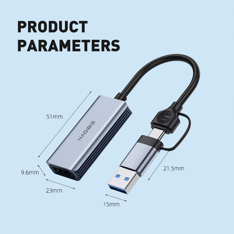 Hagibis USB 3.0 Kartu Penangkap Video HDMI-Kompatibel dengan USB/Tipe C Game Grabber Record Ms2130 untuk Switch Xbox PS4/5 Siaran Langsung