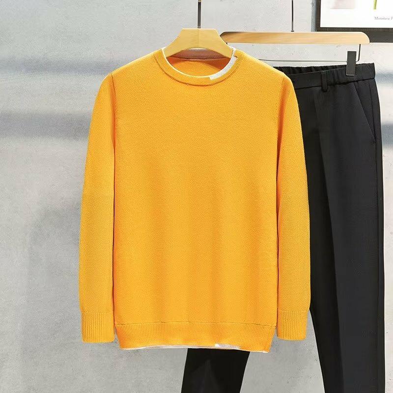 Autumn Winter Unisex Cashmere Knitted Sweater Bottoming Shirt Fashion Warm Long Sleeve Fake Two Pieces Pullover Sweaters A29