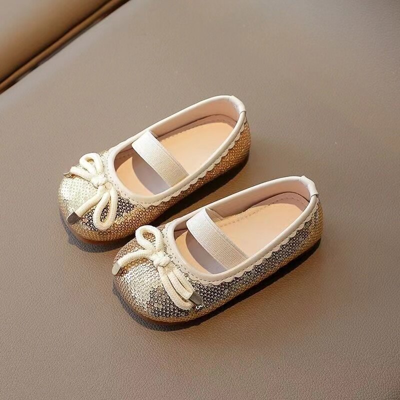 Zapatos pequeños para niñas, calzado de princesa de suela suave, con lentejuelas, a la moda, novedad de otoño, 2024