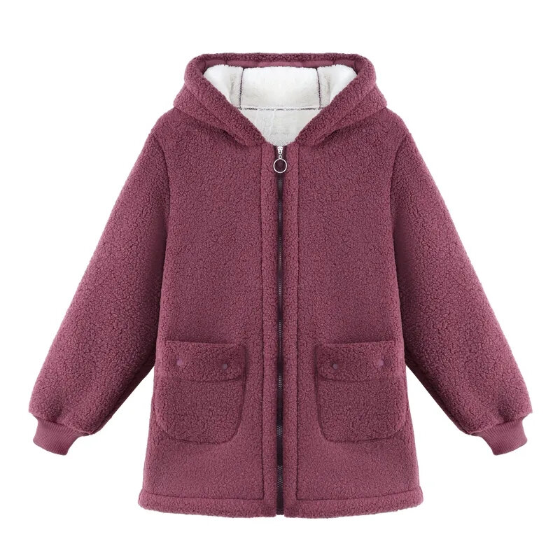 2024 겨울 두꺼운 플리스 싱글 브레스트 양털 여성 코트, 후드 라펠 포켓, 모조 모피, 따뜻한 캐주얼 재킷