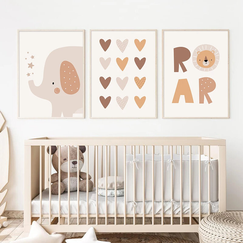 보호 만화 코끼리 하트 보육 포스터, 인쇄 캔버스 페인팅, 벽 아트 그림, 어린이 방, 아기, 소녀 침실, 홈 장식