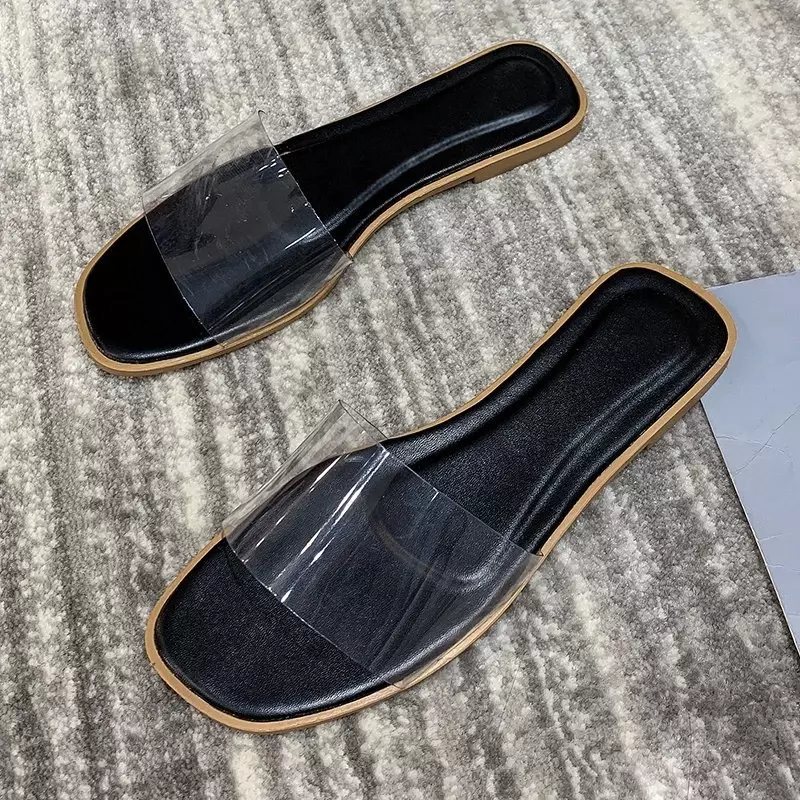 New Summer Slippers Women Clear Transparent Slip-On Jelly Shoes Ladies Flat Beach Outdoor Holiday Slides Designer Sandals
