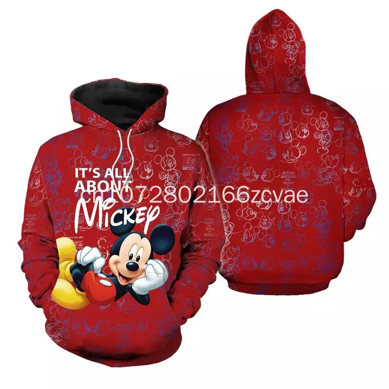 2024 Disney Mickey 3d Hoodie Sweatshirt jaket pakaian Hoodie pria saku lengan panjang kemeja ritsleting Minnie Mouse jaket kemeja