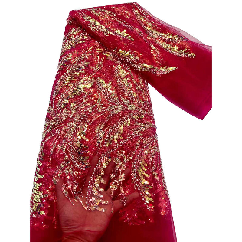 Luxuoso tecido de renda do noivo africano, tecido de lantejoulas nigeriano francês para casamento, material de alta qualidade, mais recente, 5 jardas, 2023