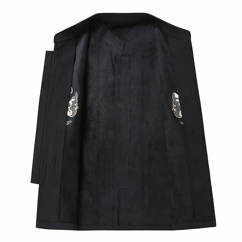 Męskie ubrania w stylu Vintage Kong Fu jesienne i zimowe w stylu chińskim pluszowe gruby płaszcz kurtki dwuczęściowe strój Tang w podeszłym wieku