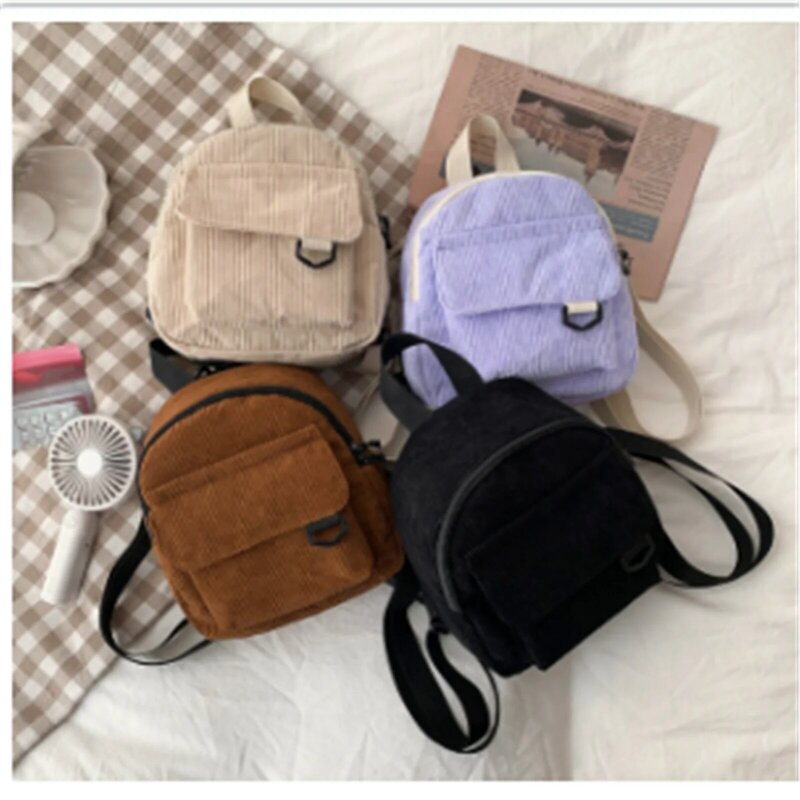 Women'S Mini Backpack Fashion Solid Color Corduroy Small Simple Casual Traveling Large Capacity  Female'S Schoolbag