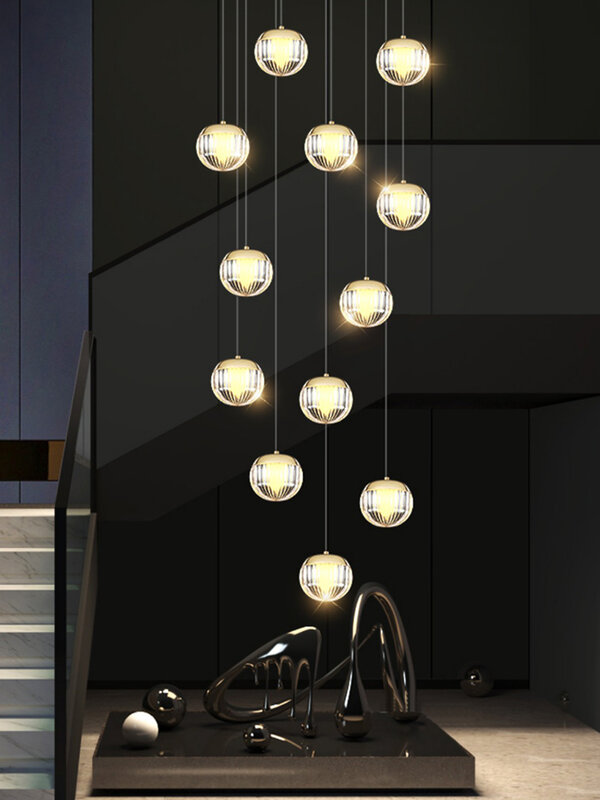 Потолочная люстра, Современная сферическая акриловая лампа для лестницы, гостиной, виллы, столовой, кухни, длинная линия