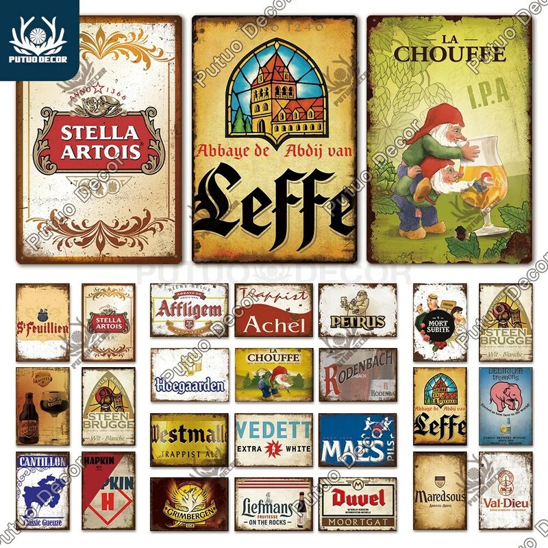 Putuo décor belgique bière marque affiche Vintage signe en étain Plaque décorative en métal pour Pub Bar Man Cave Club décoration murale
