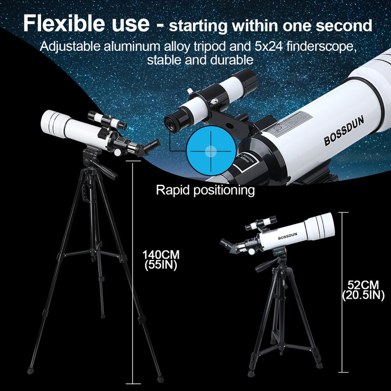 Bossdun 333X Telescopios astronómicos profesionales para que los niños vean el universo Luna Estrellas Espacio profundo Monocular El mejor regalo