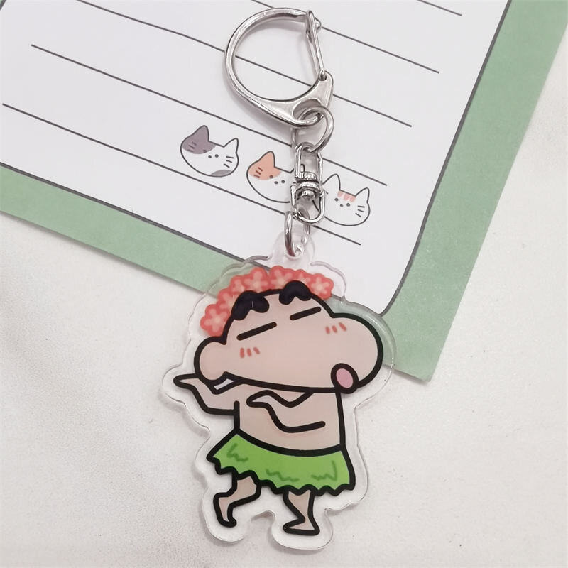 Kawaii Cartoon Fun Crayon Shin Chan Karakter Sleutelhanger Rits Gesp Tas Hanger Anime Handbagage Acryl Dubbelzijdig Voor Meisjes