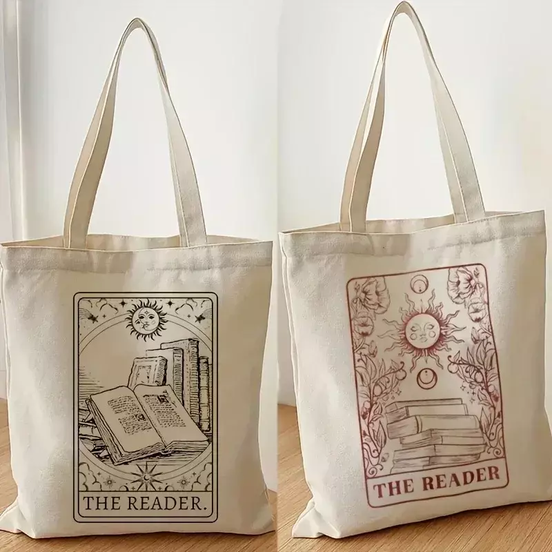 O Leitor Padrão Canvas Shoulder Bag, Lightweight Sun Padrão Shopper Bag, Saco de armazenamento versátil, TOUB021