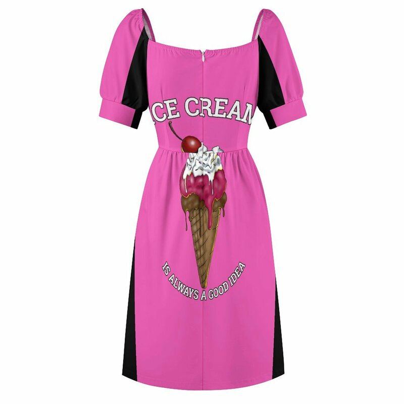 Vestido feminino sem mangas de waffle, sorvete é sempre uma boa ideia, vestido de baile, roupas de verão, estilo coreano, 2021