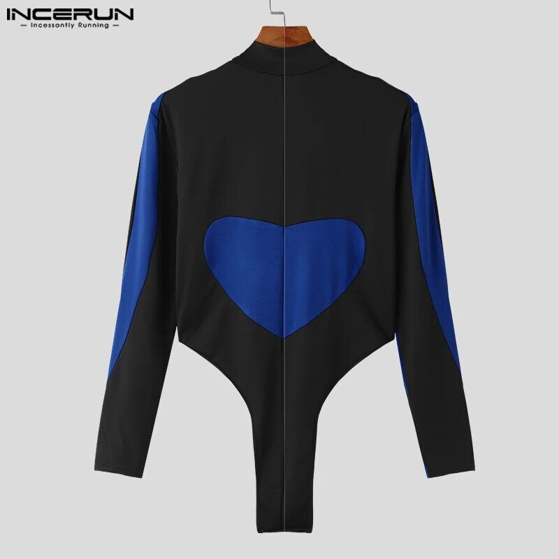Incerun-男性用の長袖ジャンプスーツ,ファッショナブルでセクシーな紳士服,青いパッチワークデザイン,セクシーなスタイル,新しいコレクションS-5XL, 2023